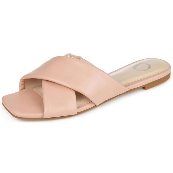 Journee Collection Shoes - Journee Collection Women Carlotta Cross Strap Slide Sandals Size 8.5 Blush Pink